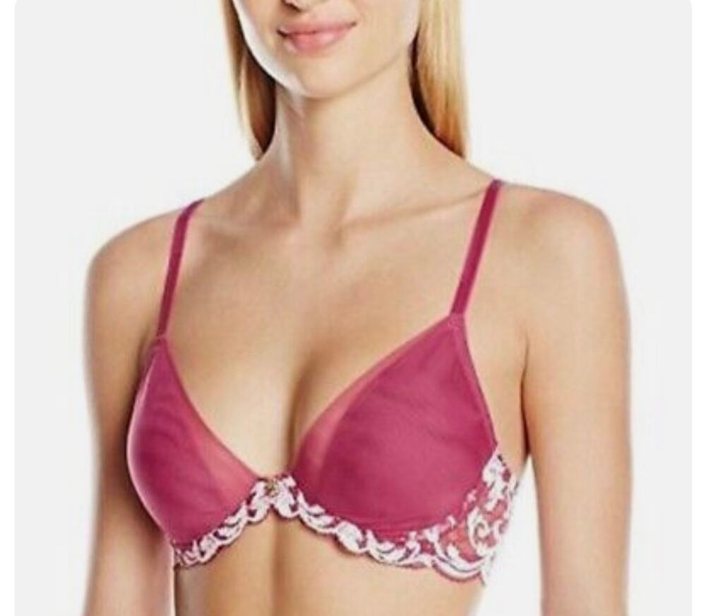 NATORI 732133 Envious Contour Plunge Underwire Bra Berry Tulle Size 32G